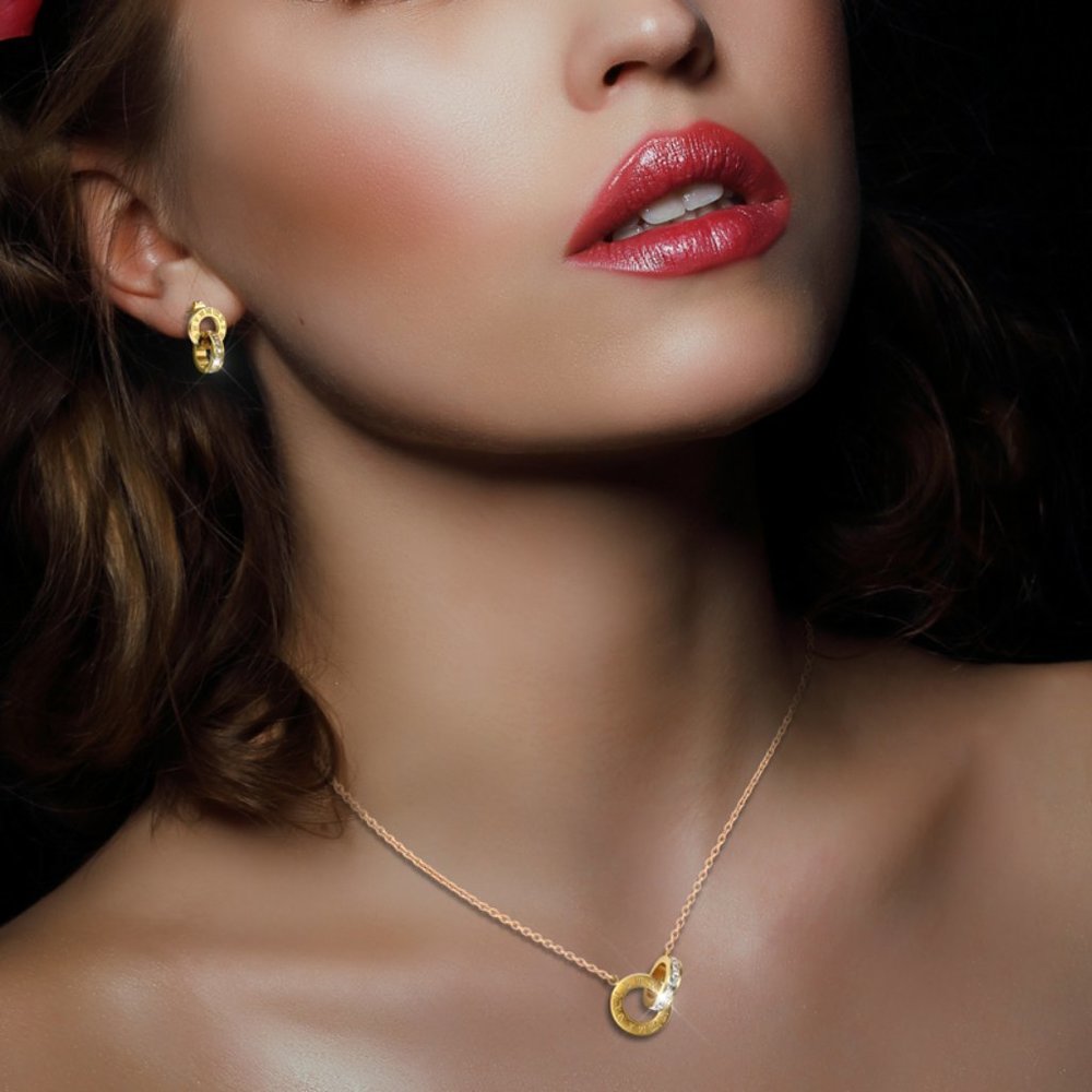 New! Roman Numerals Necklace & Earrings Set Gold